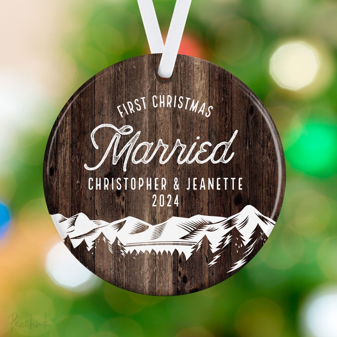 First Christmas Married Ornament Winter Mountain Ornament Personalized