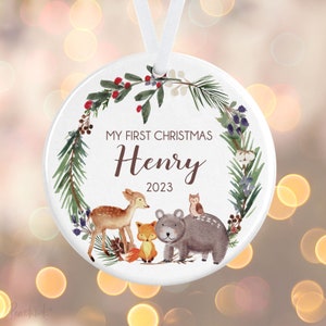 Personalized Baby Animal Christmas Ornament Baby's First Christmas Personalized Baby Christmas Tree Ornament Deer, Bear, Fox Ornament image 3