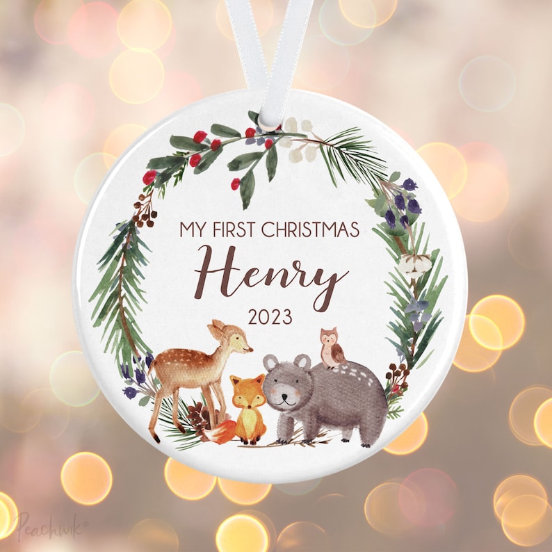 Personalized Baby Animal Christmas Ornament Baby's First Christmas Personalized Baby Christmas Tree Ornament Deer, Bear, Fox Ornament image 3