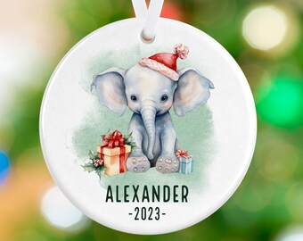 Personalized Baby Elephant Christmas Ornament - Elephant Ornament - Custom Elephant Name Ornament Holiday Gift- Elephant Kids Name Gift