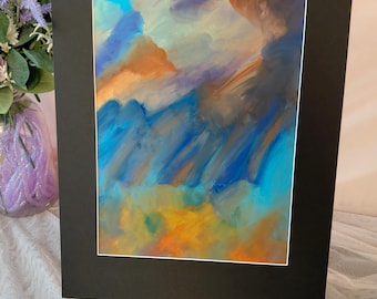 Original 9x12 Abstract Landscape Oil Pastel on Paper- Matted to 12x16- After the Storm