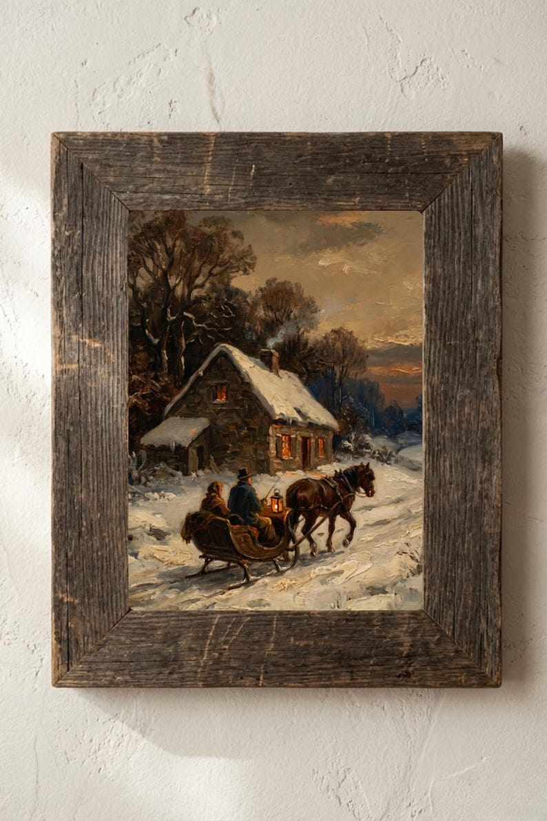 Rustic Sleigh Rides Vintage Winter Sleigh Ride Print | Rustic Christmas Wall Art (digital ...