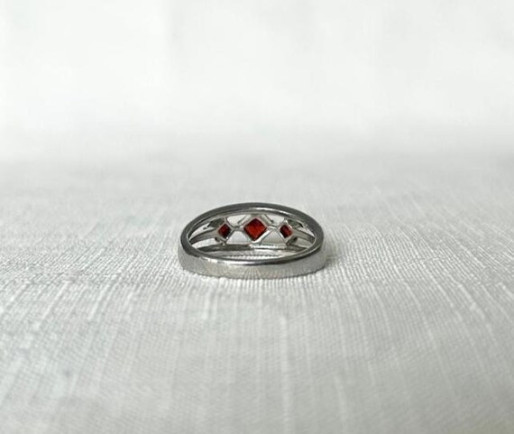 Solid Sterling Silver Red Natural Garnet Ring, Si… - image 3