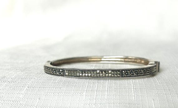 Solid Sterling Bangle with Round and Square Natur… - image 1