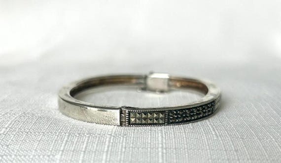 Solid Sterling Bangle with Round and Square Natur… - image 4