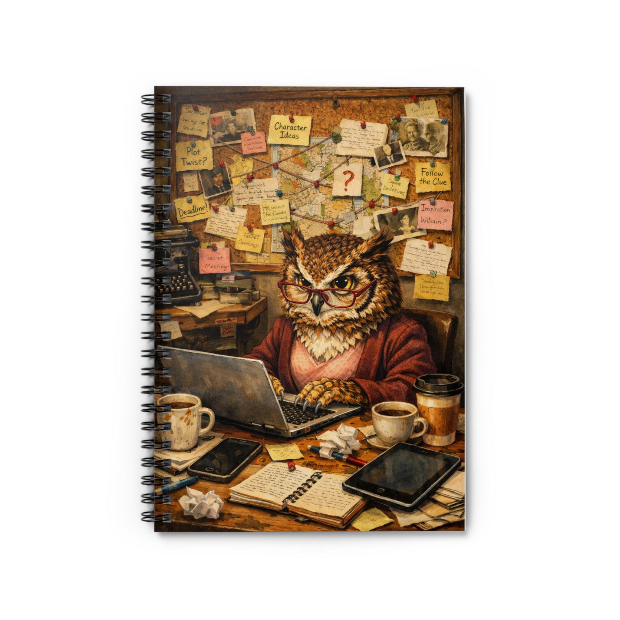 Writer Owl Spiral Notebook | Creative Brain Journal | Author Designed Writing Notebook | Gift for Wr
