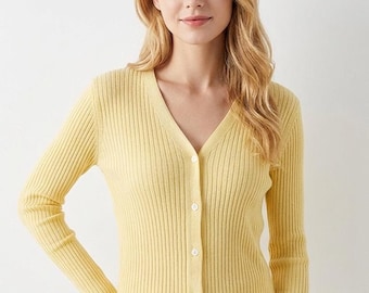 Lightweight Silk Blend Knit Cardigan, V-Neck Button Down Sweater, Summer Layering Piece