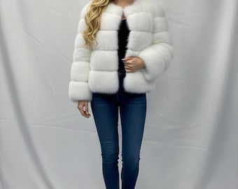Women's Short Faux Fur Jacket – Fluffy Winter Plush Coat - Warm Puffer Elegant Style Outerwear – Soft Fuzzy Jacket - Gift for Her