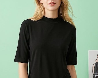 100% Mulberry Silk Knit T-Shirt, Loose Fit Short Sleeve Top, Minimalist Summer Blouse