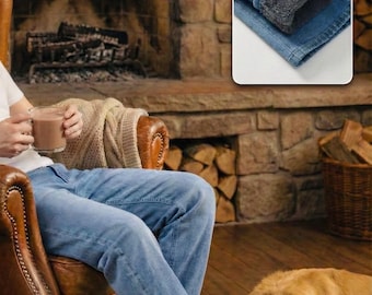 Men's Fleece Lined Denim Jeans, Thermal Winter Pants, Stretch Slim Fit