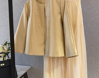 Wool Silk Blend Blazer, Minimalist Short Jacket, Parisian Style Outfit