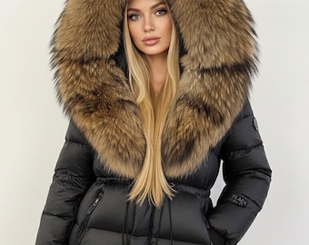 Women’s Winter Puffer Coat with Oversized Plush Hooded – Thick Warm Down-Style with Detachable Faux Fur Trim – Waist-Shaping Long Outerwear