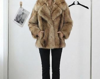 Short Faux Fur Jacket for Women – Brown Lapel Coat – Soft European Style Winter Jacket – Chic Everyday Outerwear