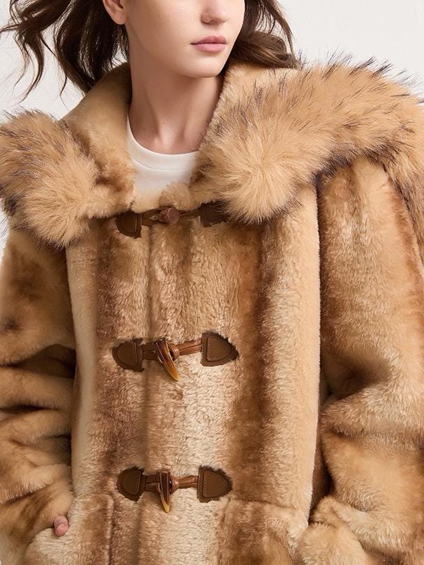 Hooded Faux Fur Duffle Coat: Oversized Beige Winter Jacket - Etsy