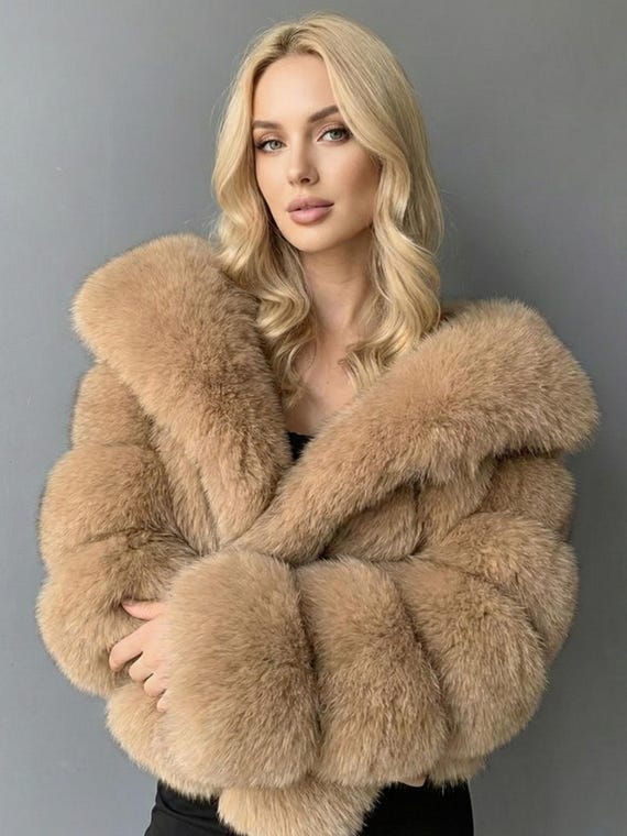 Women Faux Fox Fur Cropped Jacket | Luxury Vegan Fur Coat | Soft Winter Short Fur Jacket | Warm Plush Statement Outerwear
