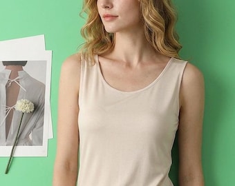 100% Mulberry Silk Tank Top Women, Lightweight Breathable Camisole, Summer Basic Tee