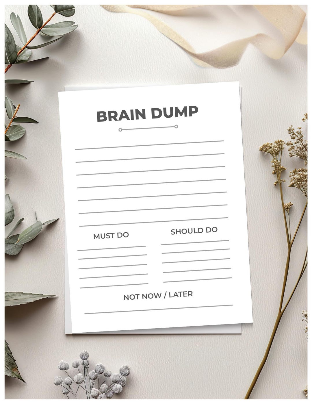 Brain Dump Printable | Onyx & Silver Edition | Mental Clarity Worksheet ...