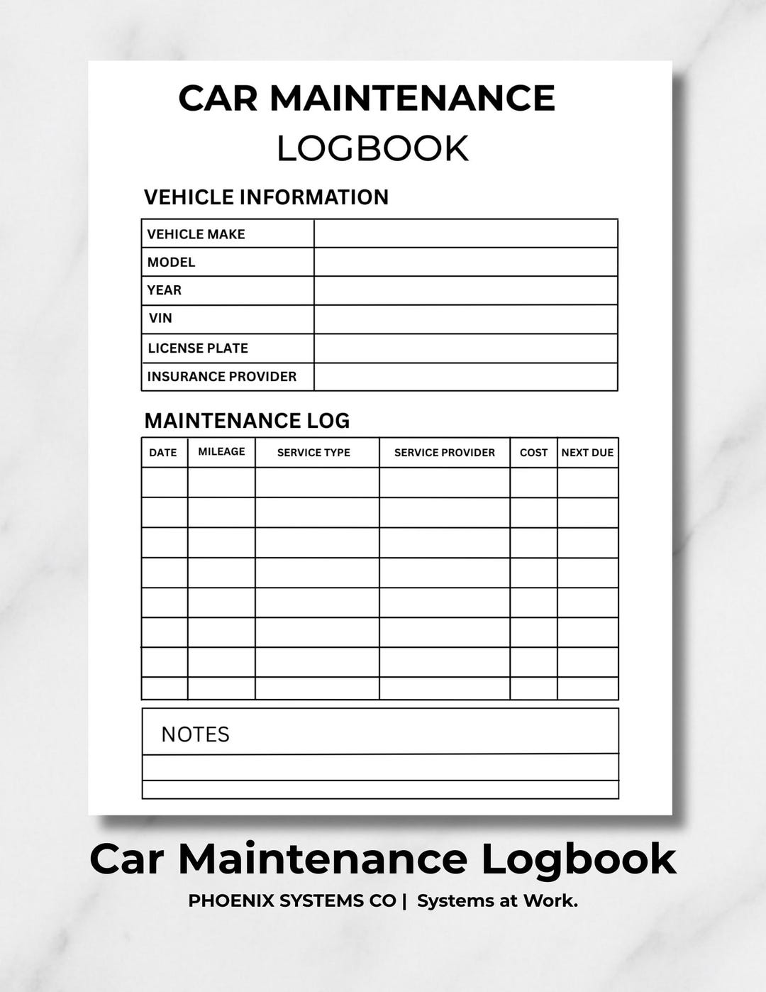 Car Maintenance Log | Vehicle Service Tracker, Mileage Record & Auto ...