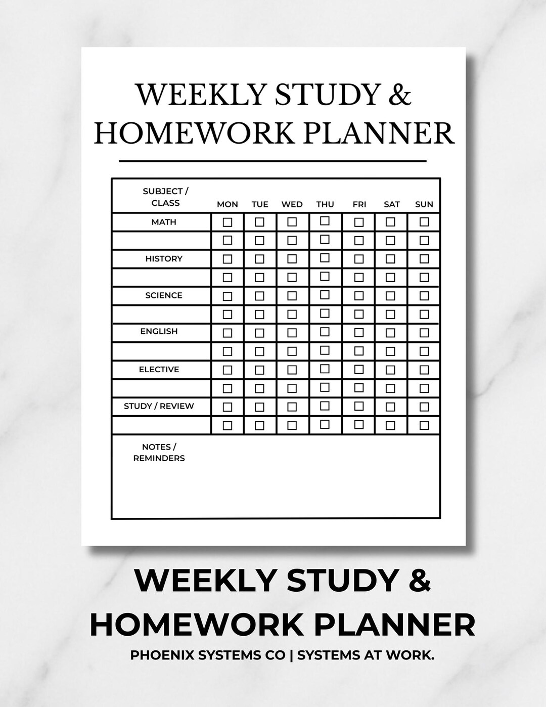 Weekly Study & Homework Planner Printable Student Weekly Schedule ...