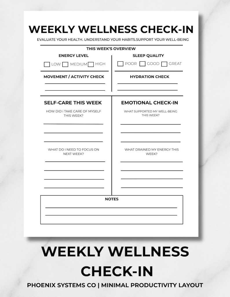 Weekly Wellness Check-in | Habit Tracker & Mood / Hydration Worksheet ...