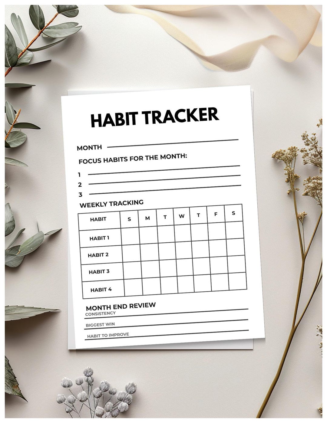 Habit Tracker Printable | Minimalist Neutral Layout | Daily Log PDF ...