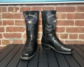 Y2K Embroidered Harley Davidson Moto Boot