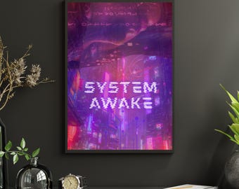 Cyberpunk Wall Art Neon Poster Futuristic Glitch Art Digital Download  Decor Print