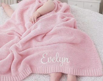 Custom Baby Blanket with Name, Personalized Name Embroidered Knit Blanket, Newborn Hospital Blanket, Custom Baby Gift, Baby Name Swaddle