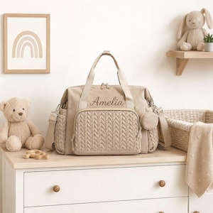 Personalisierte Wickeltasche | Personalisierte Muttertasche | Gepolsterte Babytasche | Große, multifunktionale Babyreisetasche | Geschenkidee zur Babyparty