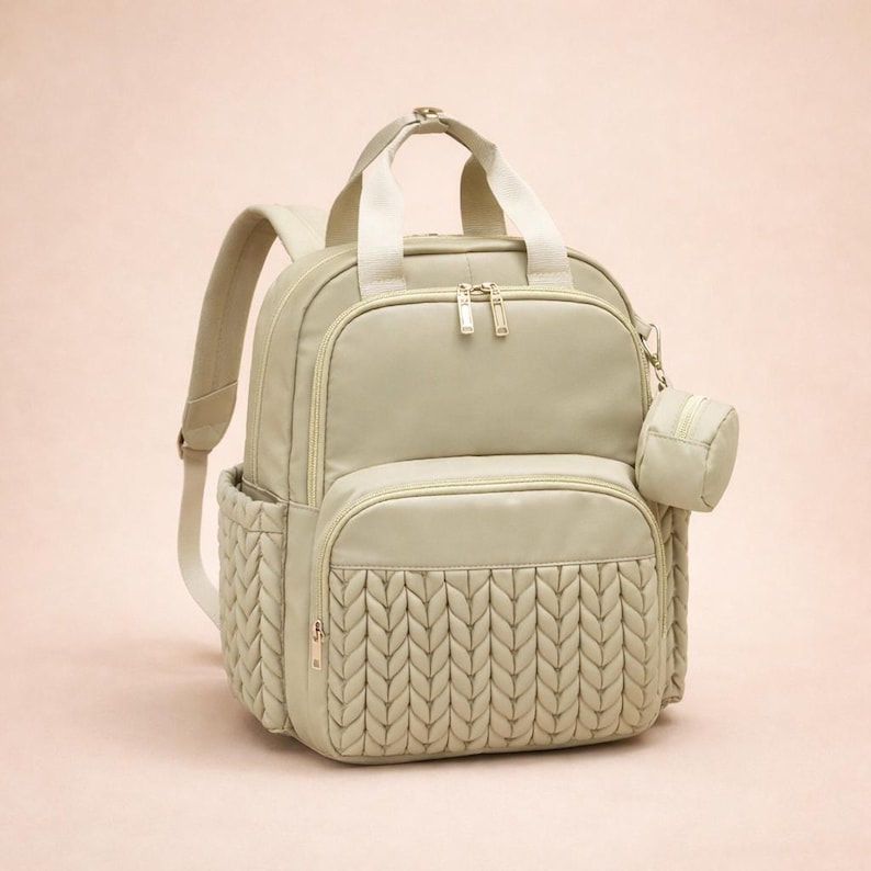 beige personalized diaper backpack stylish baby diaper bag for parents