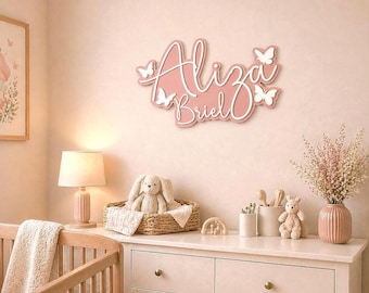 Personalized Butterfly Name Sign for Nursery, Custom Baby Name Wall Decor, Nursery Name Sign, Wooden Baby Name with Butterflies,Newborn Gift