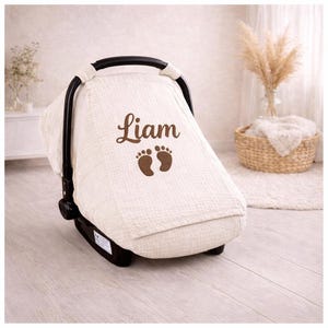 Personalized Baby Car Seat Canopy| Quilted Infant Car Seat Cover with Mesh Window|Custom Car Seat Cover with Name For Girl or Boy| Baby Gift