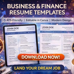 Plantilla de currículum de analista financiero / CV Canva optimizado para ATS