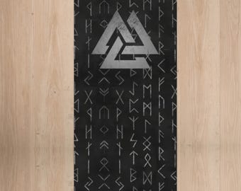 Valknut yogamat Noorse runen | Viking-yogamat | Nordic-patroonmat Odin Symbol | Heidense meditatiemat | Witchy-trainingsmat