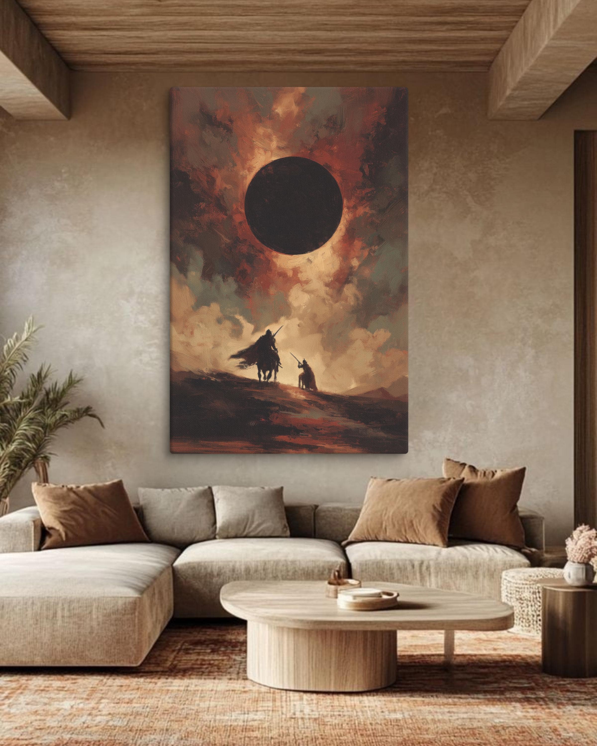 Medieval Knight Wall Art Canvas Print, Eclipse Decor, Dark Fantasy ...