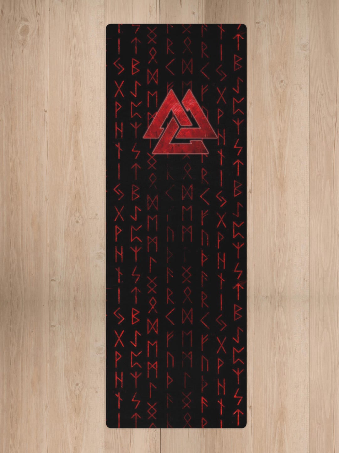 Viking Rune Yoga Mat – Red Norse Rune Pattern, Non-slip Nordic Yoga ...