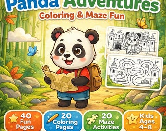 Pandas Ausmalbuch & Labyrinthbuch | Fun Kids Aktivitäten (Ages 4-8) (Digital Download)