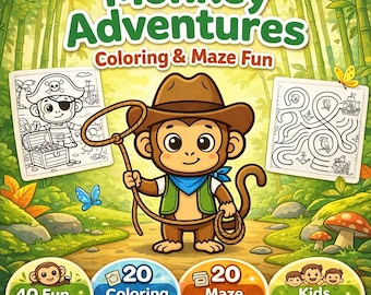 Monkey Adventures Mal- & Labyrinth Erinnerungsbuch für Kinder 4–8 | Bildschirmfreier Spaß.