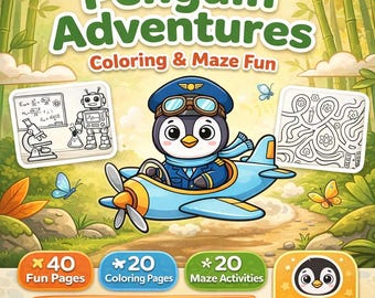 Penguin Adventures Mal- & Labyrinthbuch - Bildschirmfreie Kinderaktivität (PDF-Download, 4-8 Jahre)