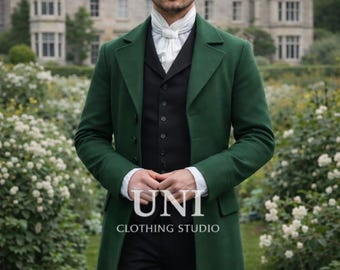 Frac verde victoriano para hombre / Abrigo de estilo Regencia para bodas formales