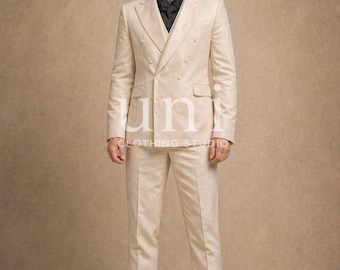 Ivoor herenpak, double-breasted slim-fit smoking, formele 3-delige outfit