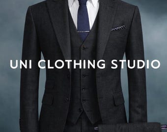 Men’s Dark Gray 3 Piece Suit, Classic Tuxedo Suit, Formal Wedding Suit, Black Waistcoat Suit, Business Suit, Groom Tuxedo, Custom Made Suit