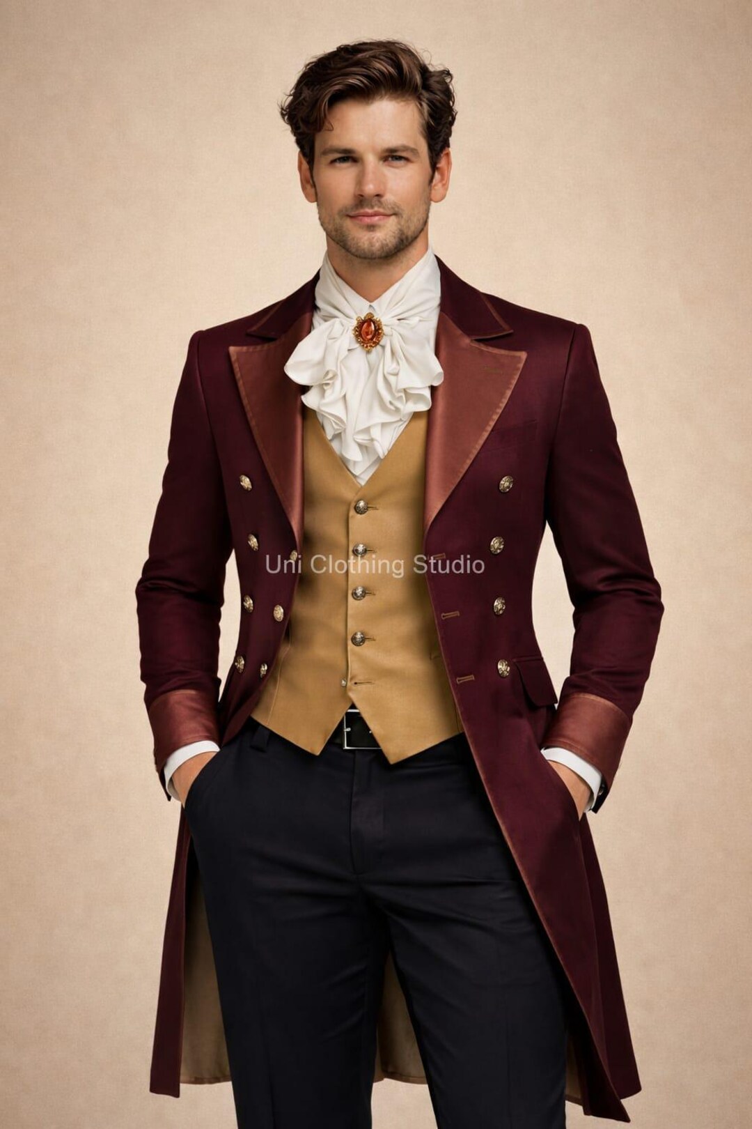 Regency Style Men Regency Era Men’s Gold Waistcoat Set With Ruffle Shirt – Wedding Groom ...