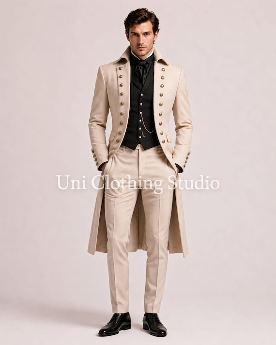 Men's Regency Tailcoat Suit, Victorian Wedding Suit, Men Formal Outfit, Custom Military Tailcoat, Groom Attire, Reception Outfit,Prom Outfit