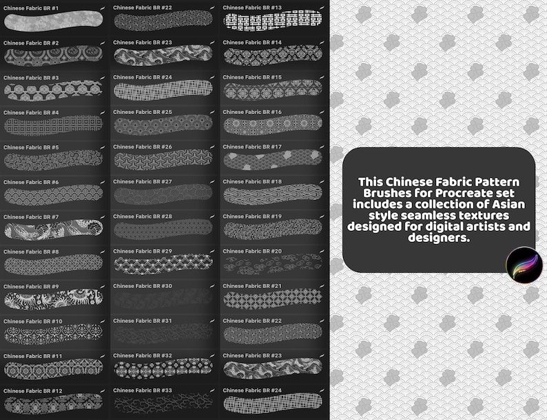 Asian Fabric Pattern Procreate Brushes | Chinese Style Seamless Texture ...