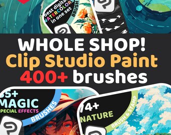 400+ Clip Studio Paint Brushes Mega Bundle | All Shop Sets | 50% Off | Brushes for digital art: Water, Environment, Magic, Oils, Render etc