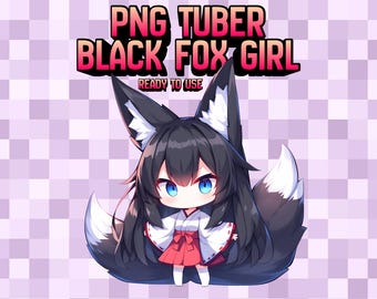 Black Fox Girl PNG Tuber | for Veadotube mini, Twitch, Youtube, Obs, Streamlabs, Live Broadcast