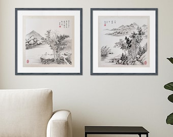 Ming Dynasty-Inspired Landscape Art | Mountain Ink Painting | Chinese Brush Art | Asian Home Decor