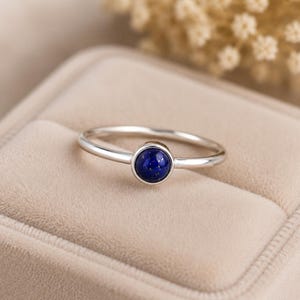 Dainty Lapis Lazuli Ring | 925 Sterling Silver Ring | Minimalist Blue Gemstone Ring | Simple Stacking Ring | Promise Ring | Gift for Her
