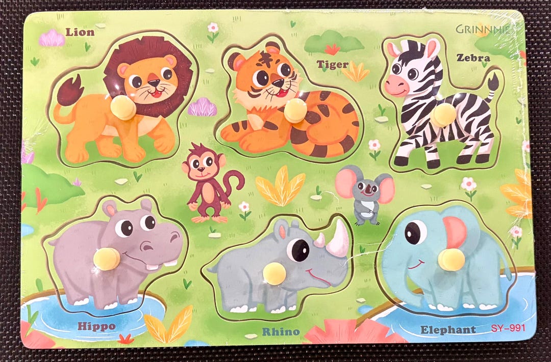 Zoo Animal Peg Puzzle, Montessori Wooden Jigsaw, Fine Motor Toy - Etsy